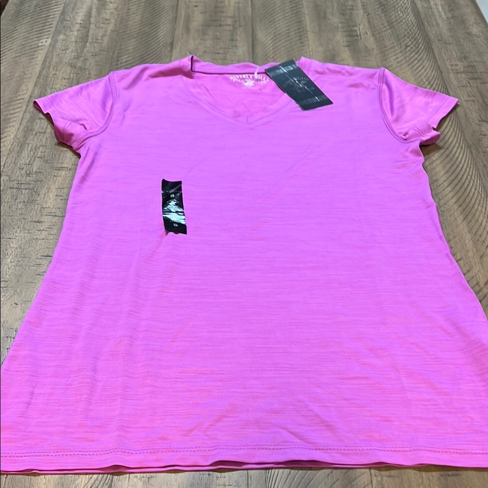 494 NWT Beverly Hills Polo Club Vibrant Pink V-Neck Women's Top